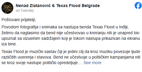 Snimak ekrana sa Facebook stranice benda Texas Flood
